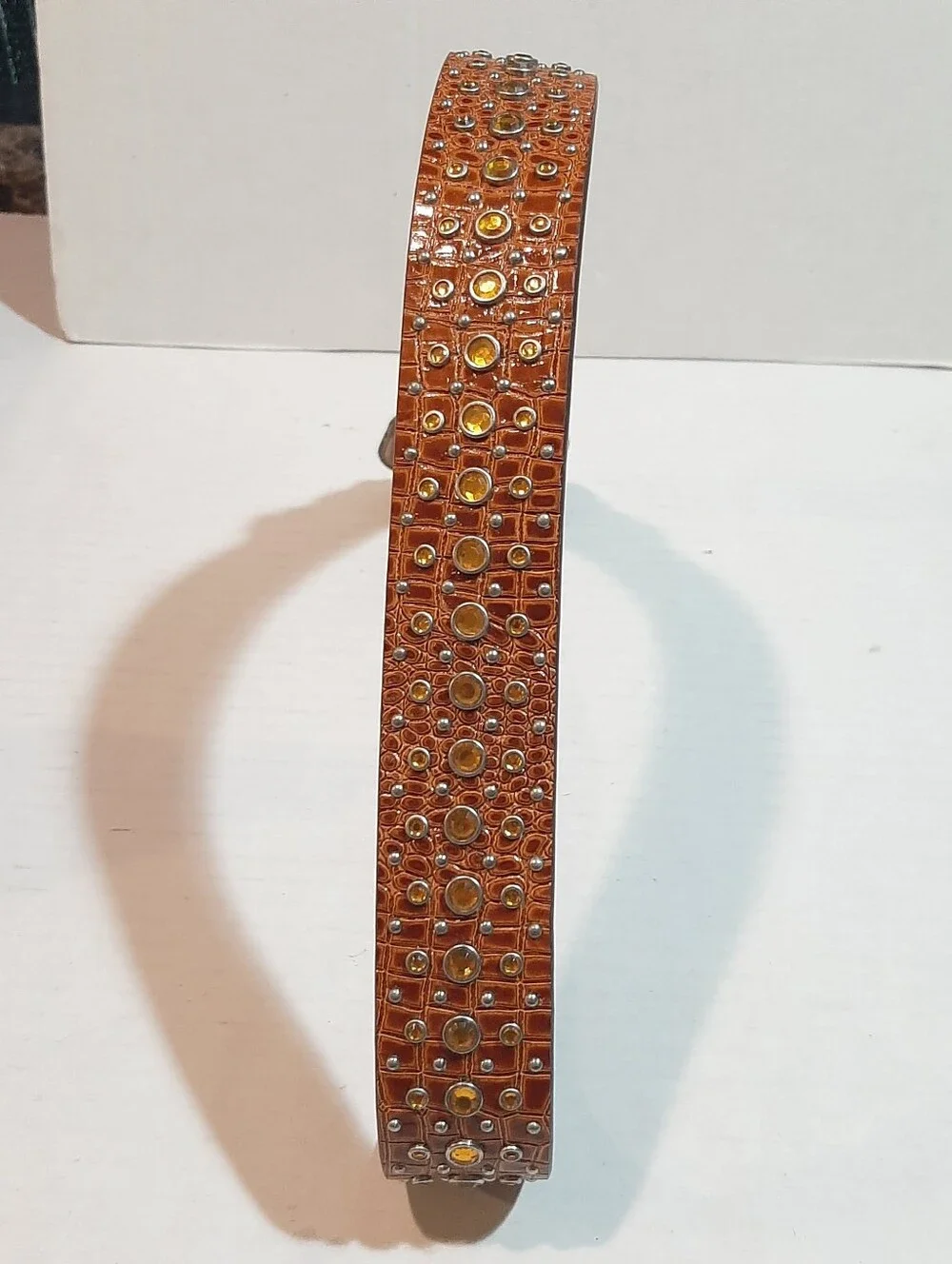 Ariat Women's Brown Croc Embossed Leather Western Belt Yellow Rhinestone Stones